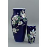A LARGE ROYAL COPENHAGEN 'APPLE BLOSSOM' BALUSTER SHAPED VASE, with a cobalt blue ground with