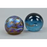 A PETER LAYTON DESIGN IRIDESCENT GLASS PAPERWEIGHT, fully signed to the base by Peter and the