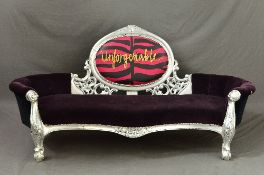 JIMMIE MARTIN, UNFORGETTABLE CHAISE LOUNGE, with silver leaf frame covered in purple velour