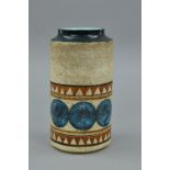 A TROIKA STUDIO POTTERY VASE, of cylindrical form, decorated by Marylin Pasco who was active from