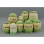 T.G. GREEN 'STREAMLINE' PATTERN STORAGE JARS, comprising of Raisins, Barley and Candid Peel with