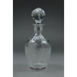 DAVID WHYMAN GLASS, an etched decanter depicting huntsman, dog and bird in flight, signed and