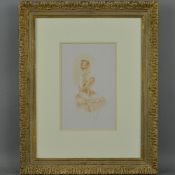 KAY BOYCE (BRITISH CONTEMPORARY), 'Study in Sepia', a pastel drawing of woman sitting on a chair,