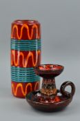 A SCHEURICH 'EUROP LINIE' FAT LAVA VASE, decorated with three red and yellow bands spaced by two