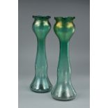 A PAIR OF RINDSKOPF LARGE EARLY 20TH CENTURY HYACINTH VASES, with conica bases rising to the