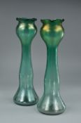 A PAIR OF RINDSKOPF LARGE EARLY 20TH CENTURY HYACINTH VASES, with conica bases rising to the