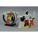 A LORNA BAILEY TEAPOT, in a geometric Art Deco style, hand painted in a design called 'Red Roof',