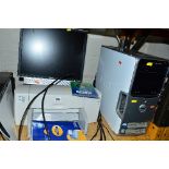 A DELL COMPUTER TOWER, flat screen mounter and HP printer