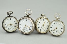 FOUR MIXED SILVER POCKET WATCHES