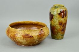 TWO STONEWARE ROYAL DOULTON NATURAL FOLIAGE WARES to include a vase, impressed factory marks and