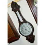 AN OAK ANEROID BAROMETER, and two other wall mirrors (3)