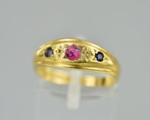 AN 18CT EDWARDIAN RUBY, SAPPHIRE AND DIAMOND RING, Birmingham 1920, ring size L, approximate