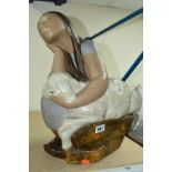 A LARGE LLADRO GRES SCULPTURE, 'Shepherdess Sleeping' No 01012005, retired 1981, girl sitting on a