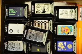 A COLLECTION OF TEN ZIPPO LIGHTERS, BOXED AND PAMPHLETS, comprising Swap Net, Chrysler Saratoga,