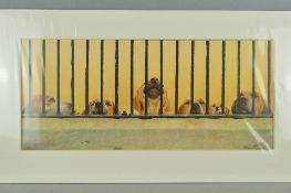 JOHN SILVER (BRITISH CONTEMPORARY), 'Jailhouse Rock', A Limited Edition print, 4/395, of Dogs behind