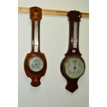 AN EDWARDIAN ANEROID BAROMETER, and another barometer (2)