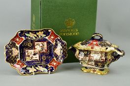 A BOXED MASON'S 'DOUBLE LANDSCAPE' TUREEN, STAND AND LADLE
