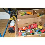 A QUANTITY OF PLAYWORN TONKA AND OTHER SIMILAR PRESSED STEEL TOYS, to include a car transporter