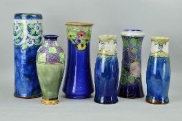 SIX ROYAL DOULTON STONEWARE VASES, to include a pair of vases, impressed factory backstamp, No 8079,