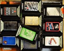 A COLLECTION OF TEN ZIPPO LIGHTERS, BOXED AND PAMPHLETS, comprising Environment, La Mahchay, Zippo