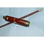 AN UNMARKED FOUR DRAW LEATHER CASED TELESCOPE, length fully extended approximate 80cm, minor