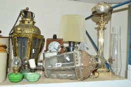 VARIOUS LAMPS, SHADES AND OLD TEASMAID (distressed), etc