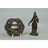 A 19TH CENTURY BRONZE FIGURE OF A PARVATI, holding left hand up, on a stepped square base, height