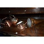 FIVE VARIOUS COPPER MISCELLANEOUS, to include three kettles