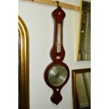 AN EDWARDIAN MAHOGANY AND SATINWOOD INLAID BANJO BAROMETER