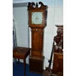 A GEORGE III OAK AND MAHOGANY BANDED LONGCASE CLOCK, 8 day movement, painted dial, Arabic