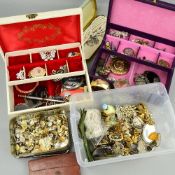 FOUR BOXES OF MIXED COSTUME JEWELLERY, etc