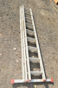 AN ABRU DOUBLE EXTENSUION LADDER, with extended foot, 2.56m closed and 5.92m extended