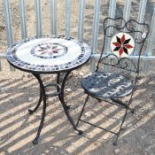 A METAL FOLDING TABLE, and a matching chair with tile inserts (2)