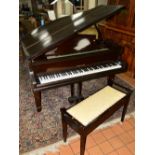 A MAHOGANY FRAMED BABY GRAND PIANO, made by Challen, London, approximate size width 141cm x depth