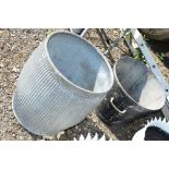 A GALVANISED DOLLY TUB, and two handled galvanised bucket (2)