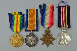 A WWI MILITARY MEDAL, George V and 1914-15 Star trio of medals, the 1914-15 Star, British War &