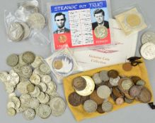 A BOX OF MAINLY UK COINS, to include approximately 500 grams .500 silver coins, five pound coins,