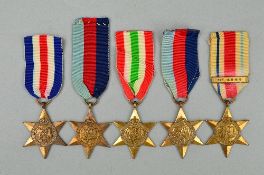 FIVE WWII STARS, to include 2 x 1939-45, Italy, Africa with 1st Army clasp, France and Germany