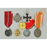 A SELECTION OF IMPERIAL 3RD REICH GERMAN MEDALS, to include War Merit medal, Iron Cross (copy),