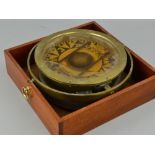 A LARGE NAVAL STYLE SHIPS COMPASS, housed in a wooden tray, by Felix Martin, Swansea, glass lens and