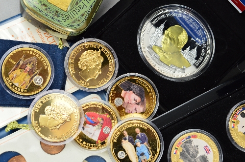 A BOX WITH AMOUNTS OF COINS AND COMMEMORATIVES, to include a sterling silver medal for Queen - Image 3 of 4