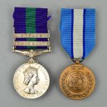 A GENERAL SERVICE MEDAL ERII, bars Cyprus, Near East, correctly named to 23466982 Pte W. Mc.Leary, A