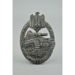 A GERMAN 3RD REICH WWII PANZER ASSAULT BADGE, dark patina, complete with hinged pin and clasp to