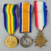 A WWI 1914-15 STAR TRIO OF MEDALS, correctly named to 14498 Pte. A.J. Field, 18th Hussars