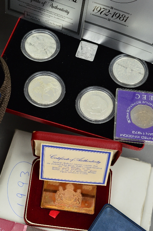 A BROWN NYLON BASKET CONTAINING UK COINAGE, to include proof cased coins E.G. 1999 Rugby World Cup - Image 2 of 4