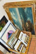 A QUANTITY OF PICTURES AND PRINTS ETC, to include two oil on canvas paintings by Glen Mortimer