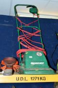 A QUALCAST HOVERSAFE 30 ELECTRIC LAWN MOWER, and a Flymo electric hedge trimmer (5)