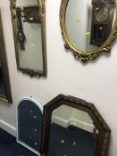 TWO VARIOUS GILT FRAMED WALL MIRRORS, oak framed wall mirror and another mirror (4)