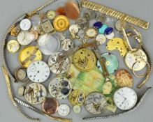 A LARGE COLLECTION OF BROKEN WATCH AND POCKET WATCH FACES AND STRAPS, most stamped 'rolled gold',