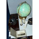 A WORLD OCEAN SERIES TERRESTIAL GLOBE, (af), approximate height 40cm, together with bakelite 'EBCO